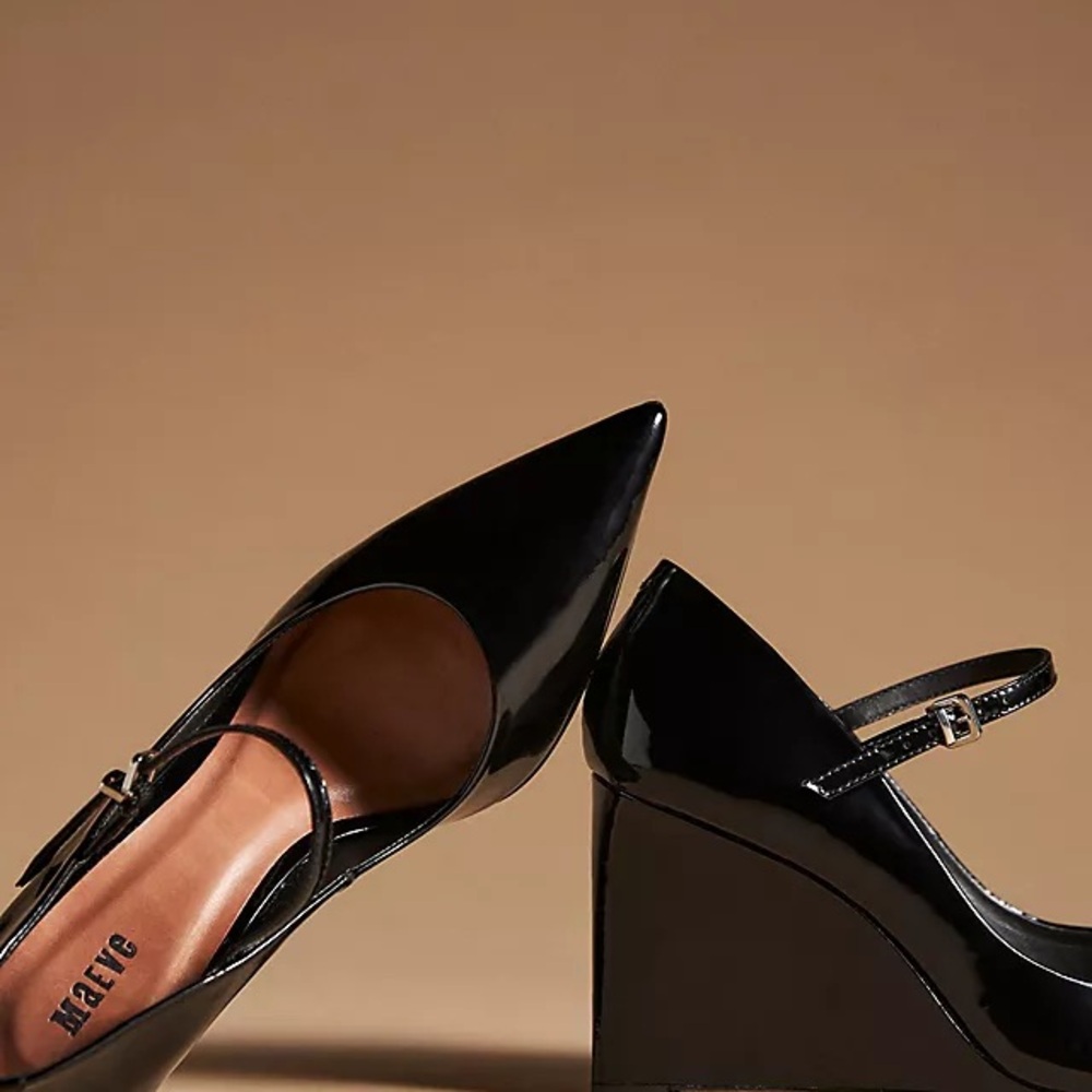Anthropologie Maeve Mary Jane Patent Leather Wedge Heels - Picture 8 of 9